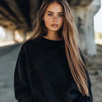 Women’s black crewneck sweatshirt mockup – digital download