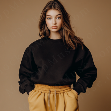 Women’s black crewneck sweatshirt mockup – digital download