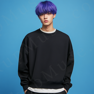 Men’s black crewneck sweatshirt mockup front view - Gildan 18000 style - number 113