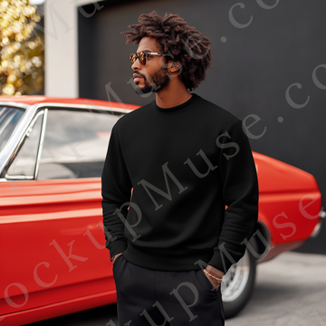 Sweatshirt Mockup – Black Crewneck, Men’s Model, Tattoos