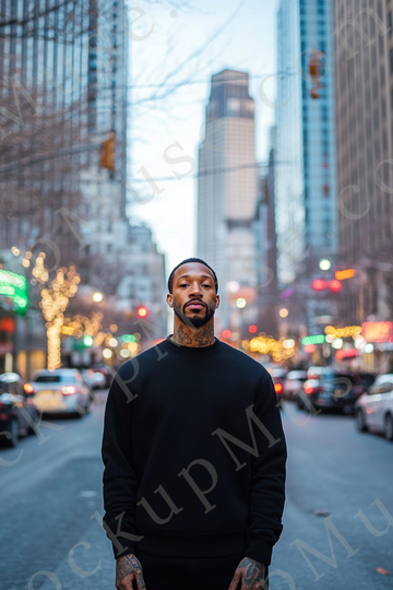 Sweatshirt Mockup – Black Crewneck, Men’s Model