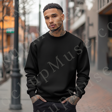 Sweatshirt Mockup – Black Crewneck, Men’s Model