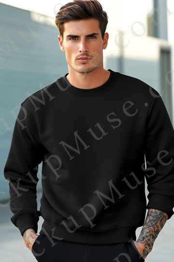 Sweatshirt Mockup – Black Crewneck, Men’s Model