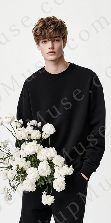 Sweatshirt Mockup, Black - Men’s, Studio, Flowers