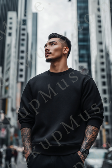 Sweatshirt Mockup – Black Crewneck, Men’s Model