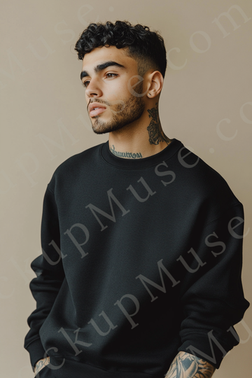Sweatshirt Mockup – Black Crewneck, Men’s Model