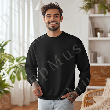 Sweatshirt Mockup – Black Crewneck, Men’s Model, Tattoos