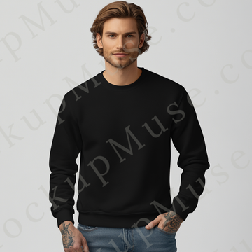 Sweatshirt Mockup – Black Crewneck, Men’s Model, Tattoos