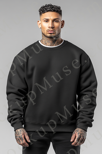 Sweatshirt Mockup – Black Crewneck, Men’s Model