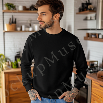 Sweatshirt Mockup – Black Crewneck, Men’s Model