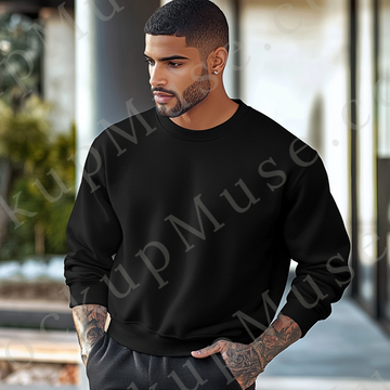 Sweatshirt Mockup – Black Crewneck, Men’s Model