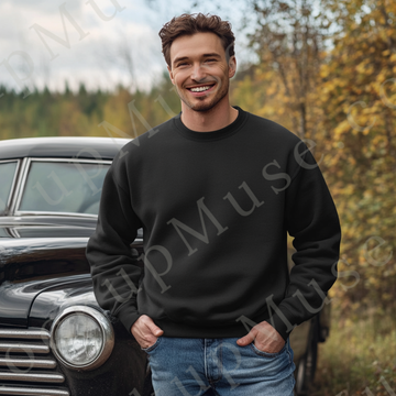 Sweatshirt Mockup – Black Crewneck, Men’s Model