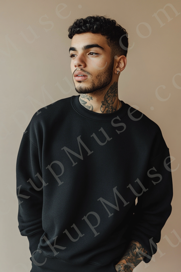 Sweatshirt Mockup – Black Crewneck, Men’s Model