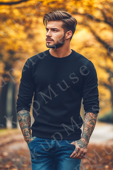 Sweatshirt Mockup – Black Crewneck, Men’s Model
