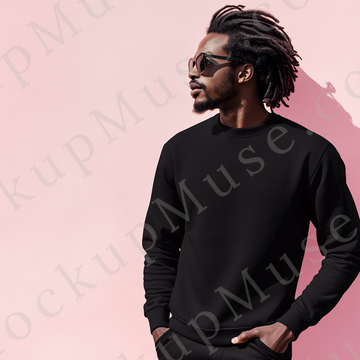 Sweatshirt Mockup – Black Crewneck, Men’s - Pink Lifestyle Scene