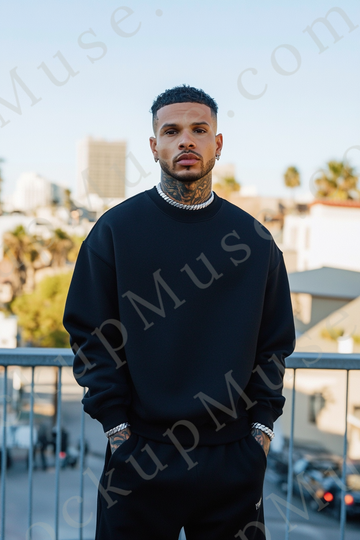 Sweatshirt Mockup – Black Crewneck, Men’s Model