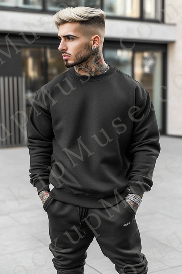Sweatshirt Mockup – Black Crewneck, Men’s Model