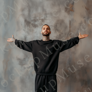 Sweatshirt Mockup – Black Crewneck, Men’s Model
