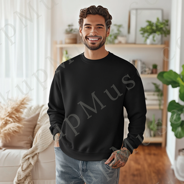 Sweatshirt Mockup – Black Crewneck, Men’s Model