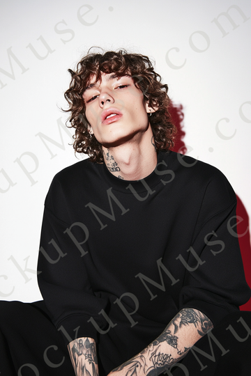 Sweatshirt Mockup – Black Crewneck, Men’s Model