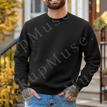 Sweatshirt Mockup – Black Crewneck, Men’s Model With Hand Tattoos