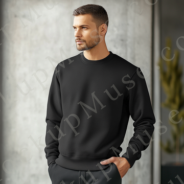 Sweatshirt Mockup – Black Crewneck, Men’s Model