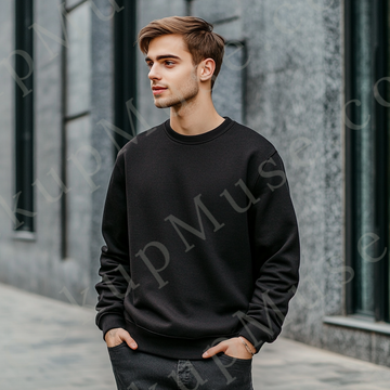 Sweatshirt Mockup – Black Crewneck, Men’s Model
