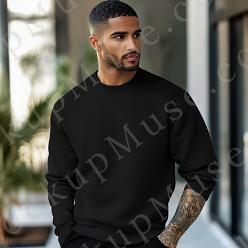 Sweatshirt Mockup – Black Crewneck, Men’s Model, Tattoos