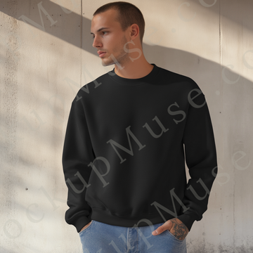 Sweatshirt Mockup – Black Crewneck, Men’s Model, Tattoos