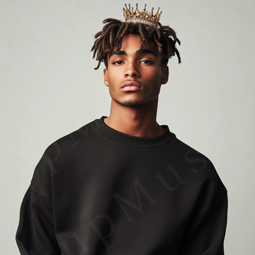 Men’s black crewneck sweatshirt mockup front view - Gildan 18000 style - number 91