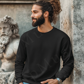Men’s black crewneck sweatshirt mockup front view - Gildan 18000 style - number 94