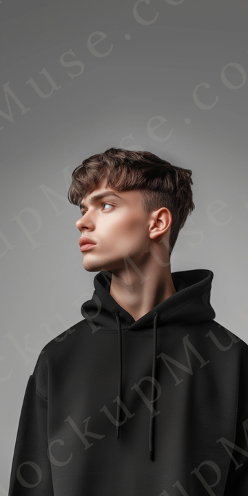 Hoodie Mockup – Black Pullover (Gildan 18500 fit), Men's, Studio Scene, Front View
