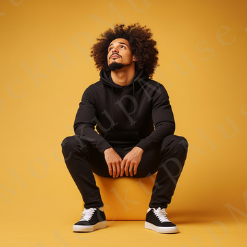 Hoodie Mockup – Black Pullover (Gildan 18500 fit), Men's, Studio Scene, Front View