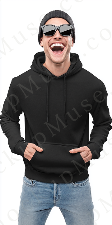 Hoodie Mockup – Black Pullover (Gildan 18500 fit), Men's, Studio Scene, Front View