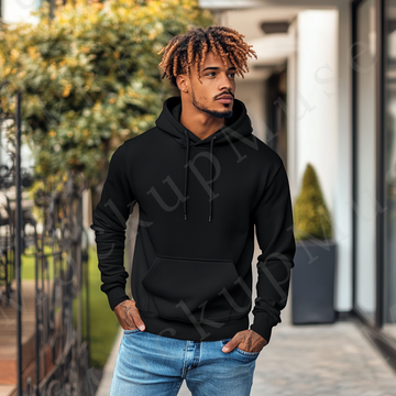 Hoodie Mockup – Black Pullover (Gildan 18500 fit), Men's, Studio Scene, Front View