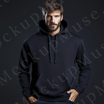 Hoodie Mockup – Black Pullover (Gildan 18500 fit), Men's, Studio Scene, Front View