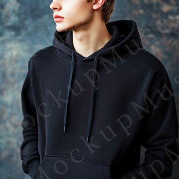 Hoodie Mockup – Black Pullover (Gildan 18500 fit), Men's, Studio Scene, Front View