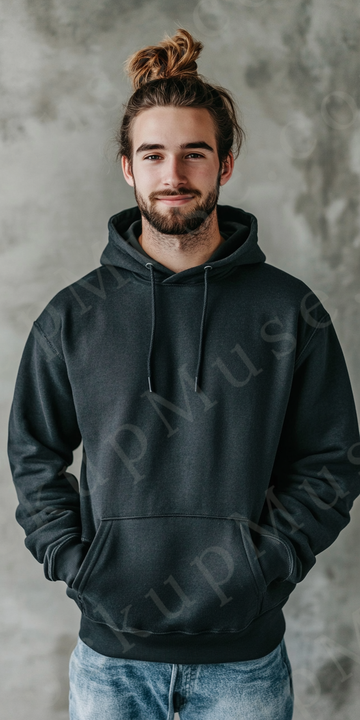 Hoodie Mockup – Black Pullover (Gildan 18500 fit), Men's, Studio Scene, Front View