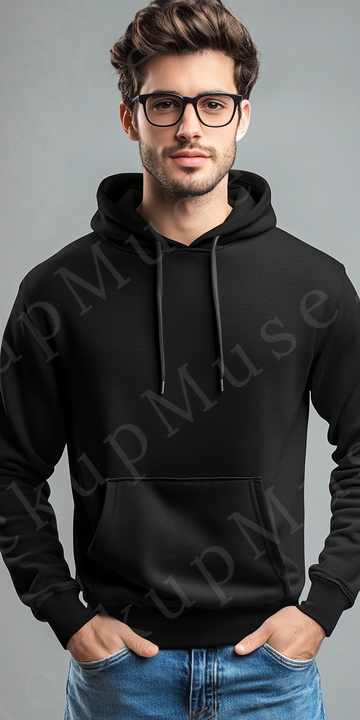 Hoodie Mockup – Black Pullover (Gildan 18500 fit), Men's, Studio Scene, Front View