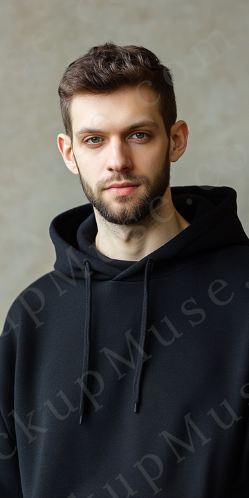 Hoodie Mockup – Black Pullover (Gildan 18500 fit), Men's, Studio Scene, Front View