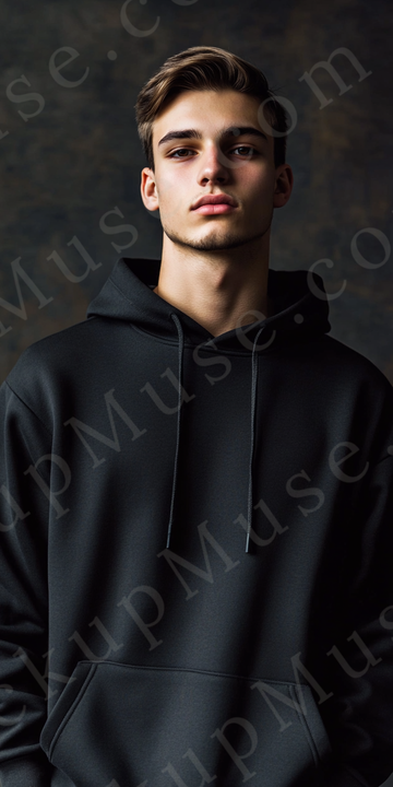 Hoodie Mockup – Black Pullover (Gildan 18500 fit), Men's, Studio Scene, Front View