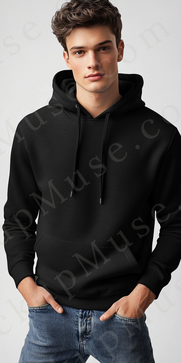 Hoodie Mockup – Black Pullover (Gildan 18500 fit), Men's, Studio Scene, Front View