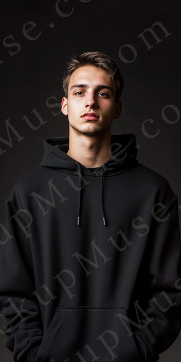Hoodie Mockup – Black Pullover (Gildan 18500 fit), Men's, Lifestyle Scene, Front View