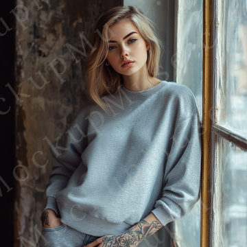 Sweatshirt Mockup, Grey - Women's, Lifestyle
