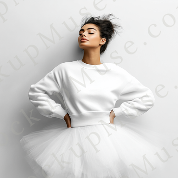 women’s white crewneck sweatshirt mockup, white studio, gildan 18000, front view, digital download for Etsy and Shopify