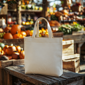 Tote Bag Mockup Liberty OAD113 – Market Stand with Pumpkins