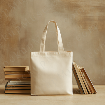 Tote Bag Mockup Liberty OAD113 – Beige Studio with Books
