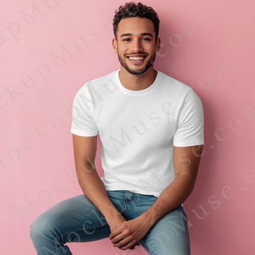 T‑Shirt Mockup – Gildan 5000 Men’s White Crewneck, Short Sleeve — Lifestyle Scene