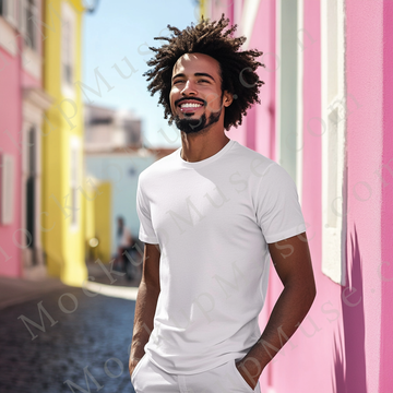 T‑Shirt Mockup – Gildan 5000 Men’s White Crewneck, Short Sleeve — International Lifestyle