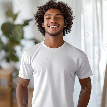 T‑Shirt Mockup – Gildan 5000 Men’s White Crewneck, Short Sleeve — Lifestyle Scene